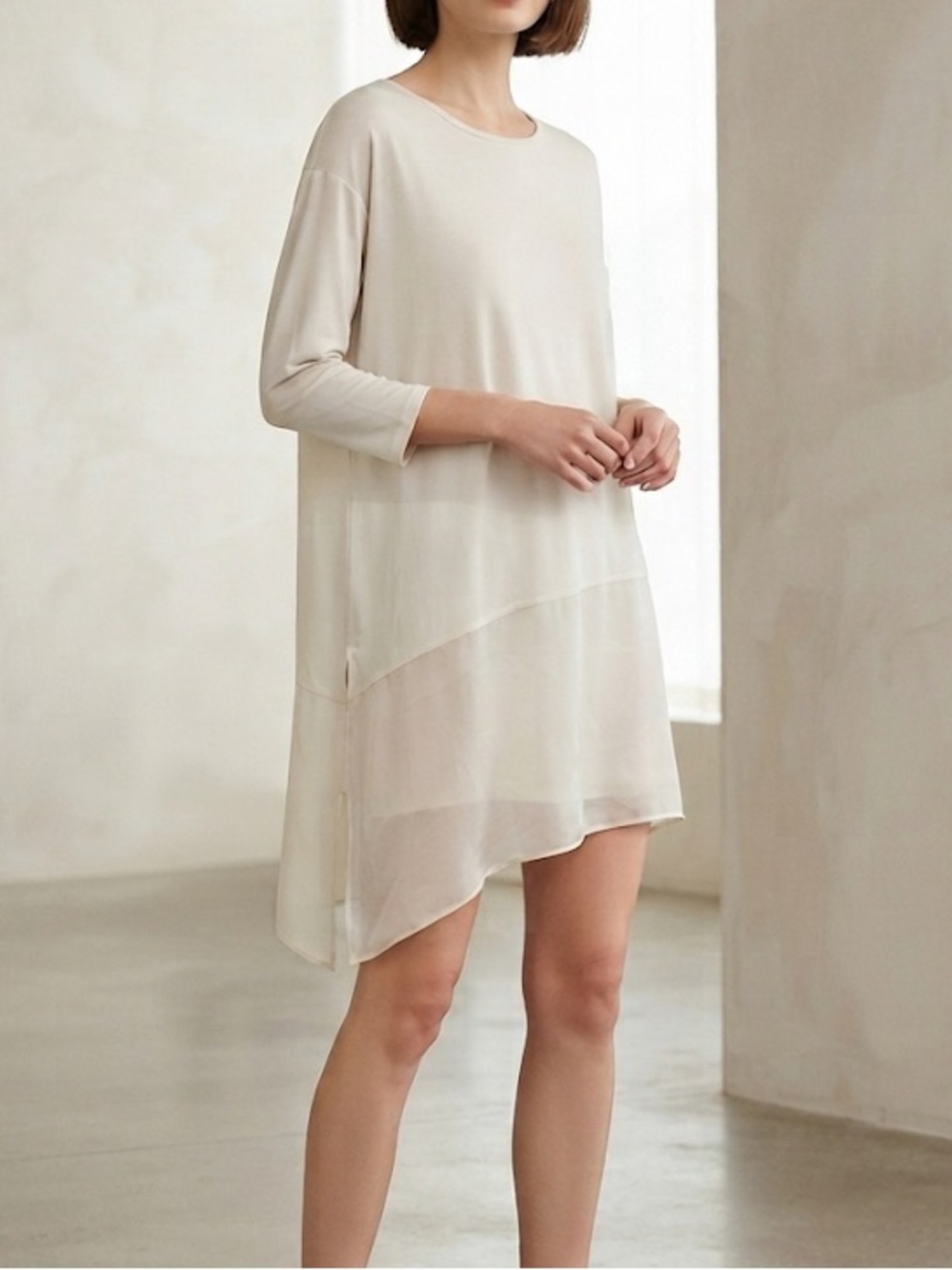 Eileen Fisher Silk Asymmetrical Tunic Top Cream Off-White Size 2X